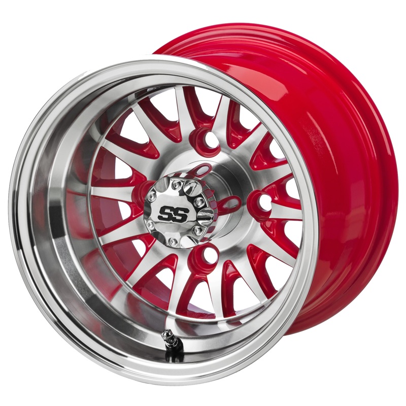 LSI 10″ 14-Spoke Red & Machined Golf Cart Wheel