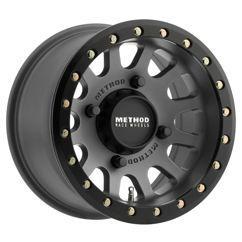 Method MR401 UTV Beadlock 15×7 / 4+3/13mm Offset / 4×136 / 106mm CB Titanium Wheel- Matte Black Ring