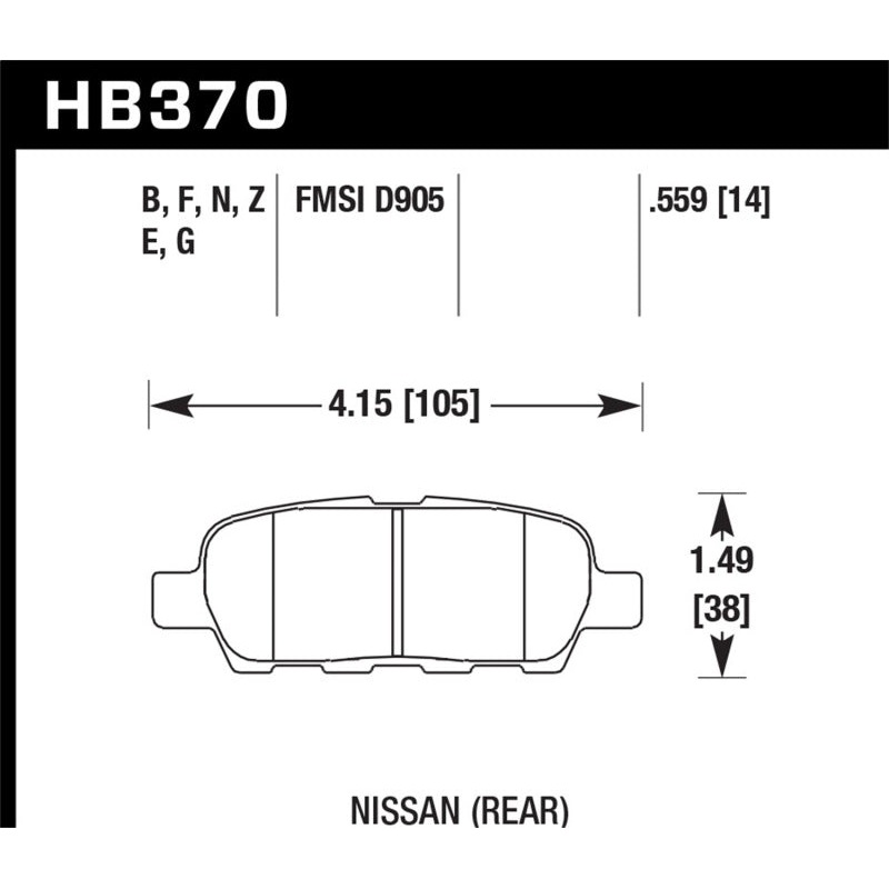 Hawk 03-07 350z / G35 / G35X w/o Brembo Performance Ceramic Street Rear Brake Pads