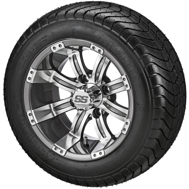 LSI 12″ Casino Gun Metal Gray & Machined Wheel and Low Profile Tire Combo