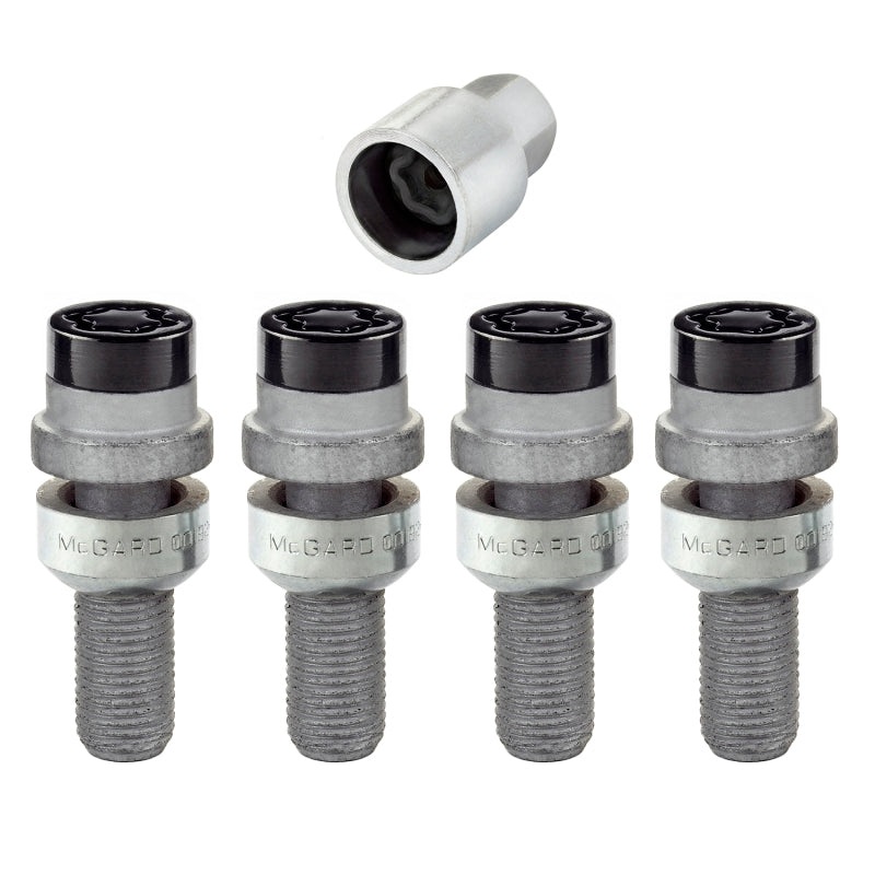 McGard Wheel Lock Bolt Set – 4pk. (Radius Seat) M14X1.5 / 17mm Hex / 28.2mm Shank Length – Black
