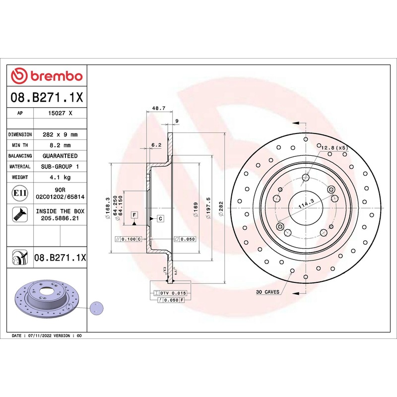 XTRA Drilled Rear Disc Brake Rotor – 08.B271.1X