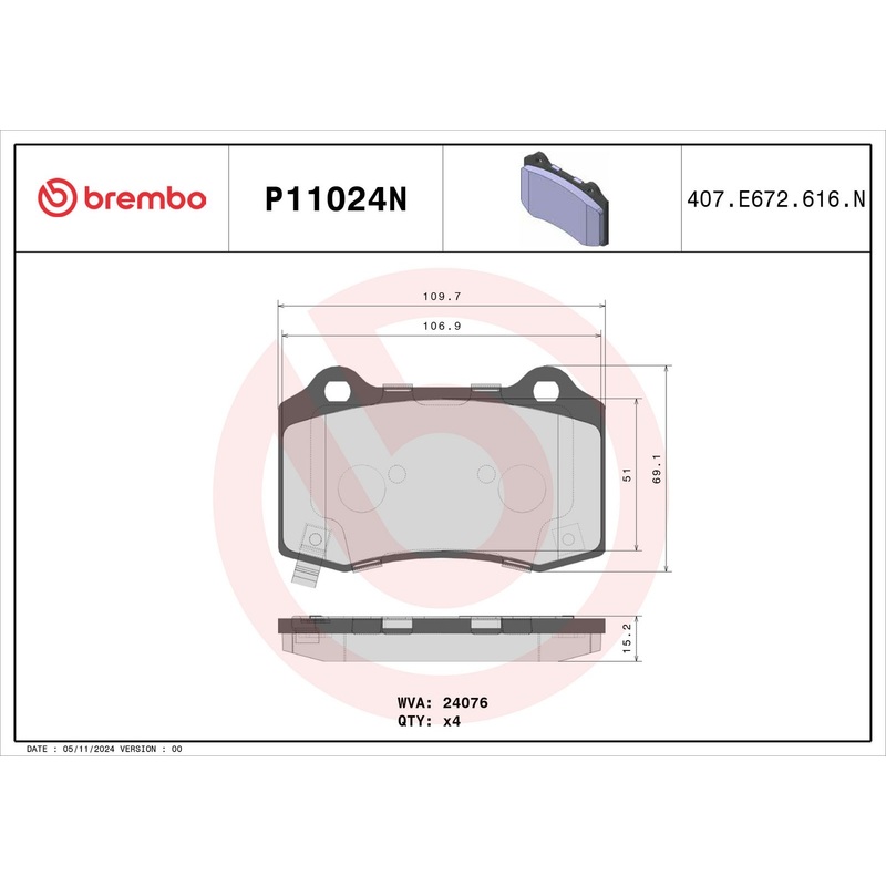 PRIME Ceramic Rear Disc Brake Pad Set – P11024N